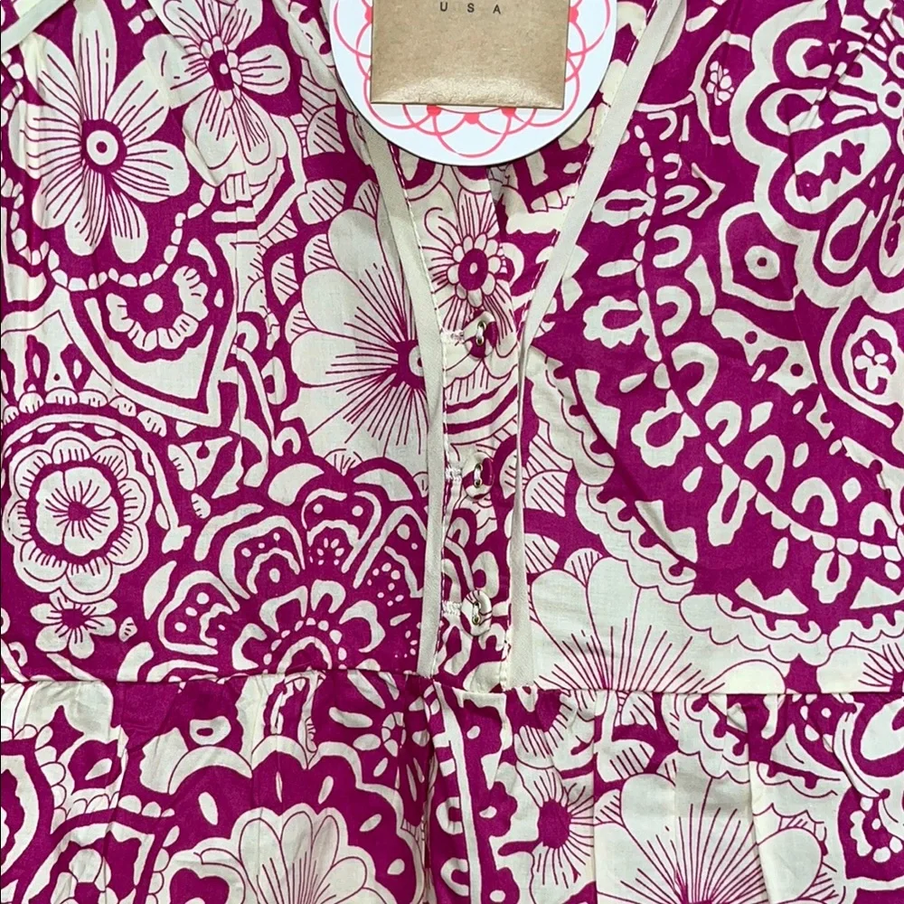 NWT Umgee Mini Dress Raspberry and Cream Floral Patterned Dress - Picture 5 of 12